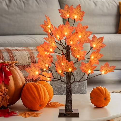 Lightshare 24IN Lighted Maple Tree for Fall Decorations, USB &