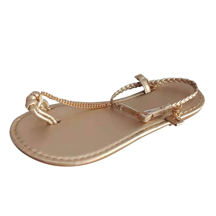 Amazon.com: Fashion Metal Color Toe Round Chain Toe Flat