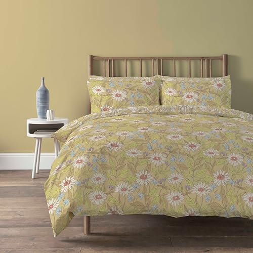 Olivia Rocco Elinor Duvet Cover Set Easy Care Quilt Bedding Sets with Pillow Cases Cotton Rich Super Soft Printed Floral Bed linen, Elinor Ochre King