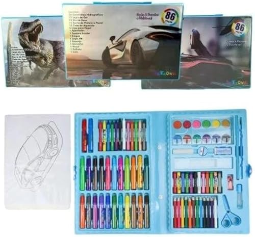 Maleta Artística Infantil, 49 Peças, Kit Completo com Lápis de Cor, Giz de Cera, Aquarela e Acessóri