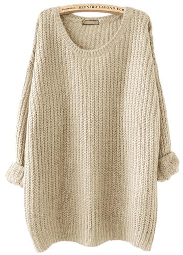 ARJOSA Women's Fall Sweaters Pullover Oversized Cable Knit Sweater Tunic Tops (Large, Off-White)
