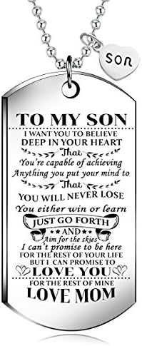 To My Son from MOM I Want You To Believe Love Mom Dog Tag Military Air Force Navy Coast Guard Necklace Ball Chain Gift for Best Son Birthday and Graduation
