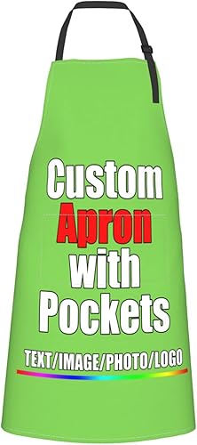 Miniatura 39 de Delantal personalizado para hombres y mujeres, niñas, niños, personalizable, nombre, texto, logotipo, imagen, foto, ajustable, con dos bolsillos