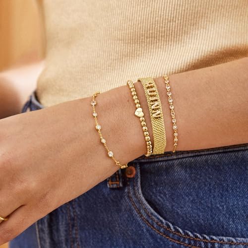 Gold Initial Bracelets for Women, Dainty Gold Heart Charm Letter Bracelet Gold Beaded Bracelets Friendship Personalized Name Bracelet Halloween Thanksgiving Christmas Birthday Gifts3