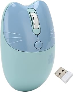 Diyeeni Wireless Mouse Dual Mode BT5.1 2.4GHz, Portable Cute Cat Shape Computer Mouse, Silent Click Adjustable DPI Auto Sleep, Fashion Gaming for Girl School Office Laptop (Blue)