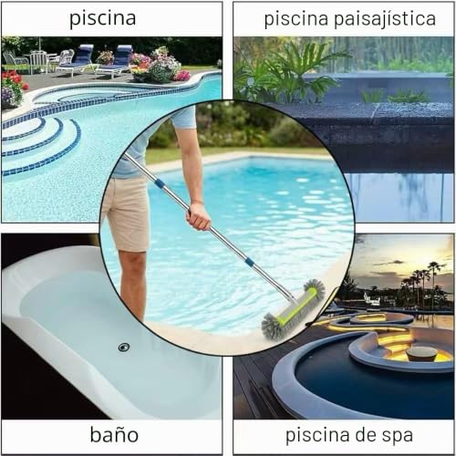 Miniatura 7 de Cepillo De Piscina Con Barra Telescópica De 230 Cm De Largo,Cepillos De Limpieza De Piscina Con Extremos Redondos De 45 Cm,Escoba De Piscina Con Barra De Acero Inoxidable Ajustable,Para Limpieza De