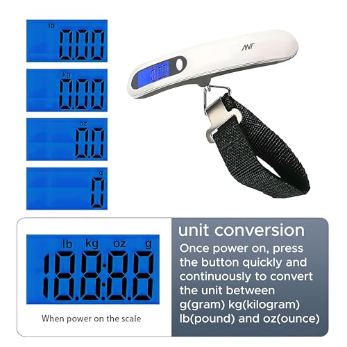 Image of ANT Digital Luggage Scale 50kg - Portable High-Precision Travel Weight Scale with Backlit LCD, Strap Hook, Tare & Unit Switch - Ideal for Flights, Suitcases, Parcels - White