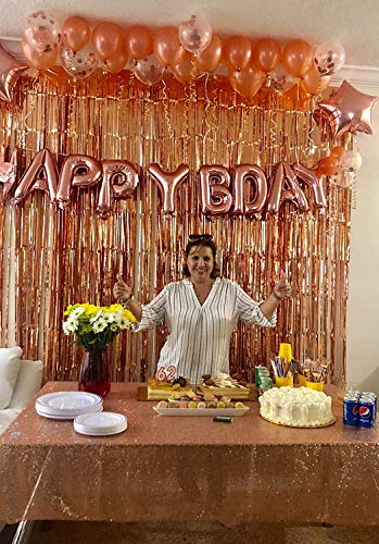 Image of Rozi Decoration Happy Birthday Decoration Items with Rose Gold Foil Curtain Backdrop | Birthday Decoration Items for Husband | Happy Birthday Decoration Items for Wife Pack of 39 Pcs
