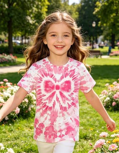Image of SunFoucs Girls Kids Shirts Size 5-12 Tie Dye Casual Tshirt Short Sleeve Crewneck Tee Top | Short Sleeve Rainbow Tee Top