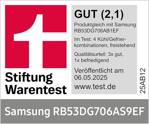 Samsung RB53DG706AS9EF Kühl-Gefrierkombination, 203 cm, 538 l, Extra breit (75 cm), Kühlschrank mit Gefrierfach, Wifi & AI Energy Mode, Twin Cooling+, Twist Ice Maker, Edelstahl Look