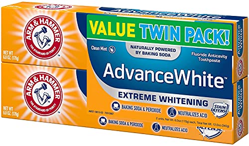 ARM & HAMMER Advance White Extreme Whitening Baking Soda and Peroxide Toothpaste, Fresh Mint, Twin Pack 6 oz (Pack of 2)