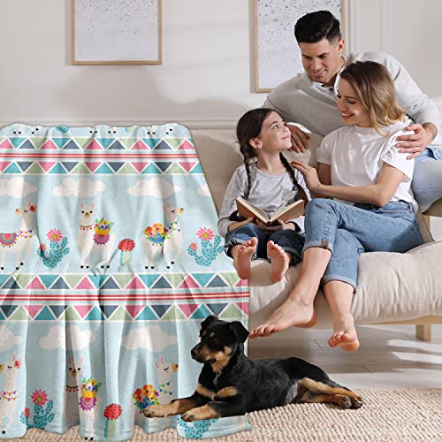 Llama Alpaca Fleece Throw Blanket For Couch, Cozy Soft Warm Flannel Throw Blankets Lightweight Comfort Plush Throw Blanket With Cute Cartoon Pattern For Kids, Teens, Adult 40X50 Inch (Llama Blue) #TOP2