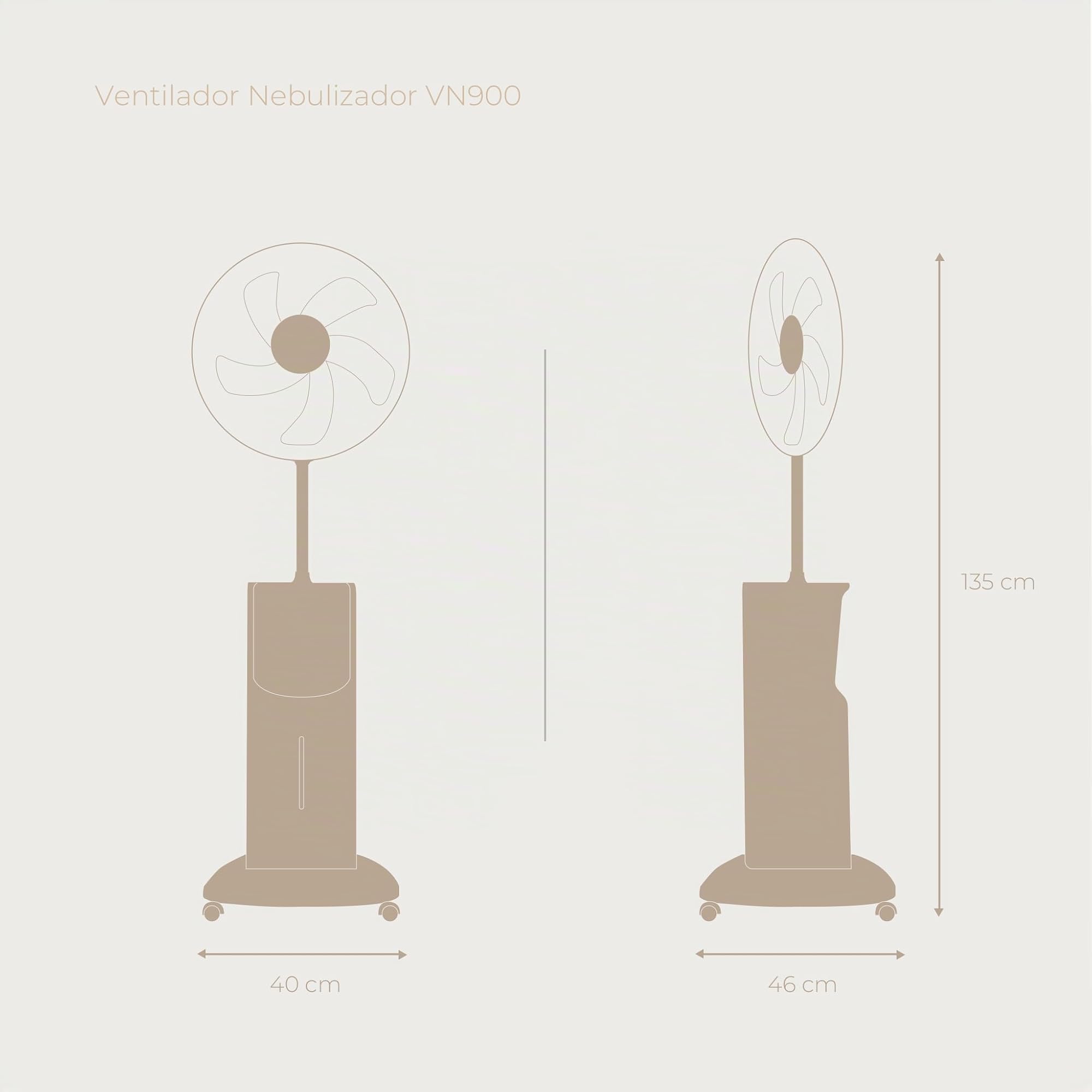 EVVO Ventilatore Nebulizzatore 90 W, telecomando, silenzioso, 5 pale 40 cm diametro, serbatoio d'acqua 3,1 l, timer, ionizzatore, funzione anti-zanzara, (VN900)