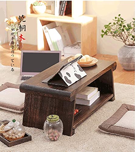 Byjccar Chabudai Japanese Antique Tea Table Folding Legs Asian Floor Low Tea Table Wood (Large：80X40X 33Cm, One) #TOP2