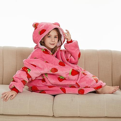 THREE POODLE Wearable Blanket Hoodie for Kids, Oversized Sherpa Sweatshirt Blanket with Giant Hood, Warm Cozy Hooded Blanket, Cute Gifts for Kids Girls Boys