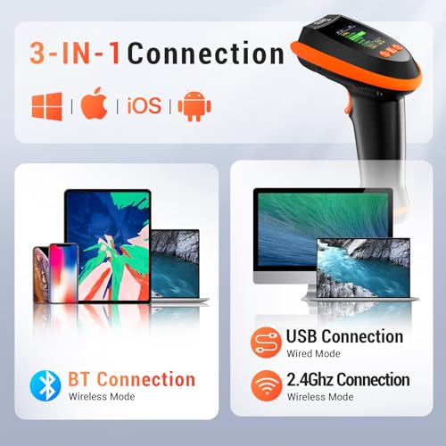Image of Tera Barcode Scanner Wireless 2D with Stand: Pro Version Digital Setting Screen Keypad Works with Bluetooth 2.4G Wireless USB Wired Extra Fast Scanning Speed Handheld Bar Code Reader HW0009-Z