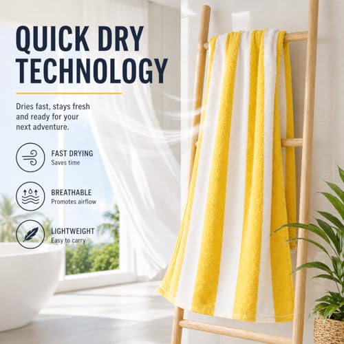 Image of TowelWala Extra Large Cotton Pool & Bath Towel | 180x90 cm | 450 GSM Cotton | Quick Drying & Highly Absorbent | Striped Design for Adults | TW PT YLW Pack 2