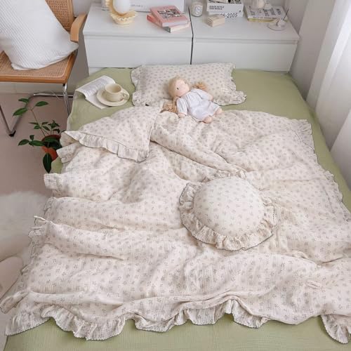 BuLuTu Girls Toddler Duvet Cover 47 x 59 Inch Soft Muslin Cotton Crib Duvet Covers for Summer Quilt Cover Toddler Baby Bedding Gift Sprout Print No Pillow Shams