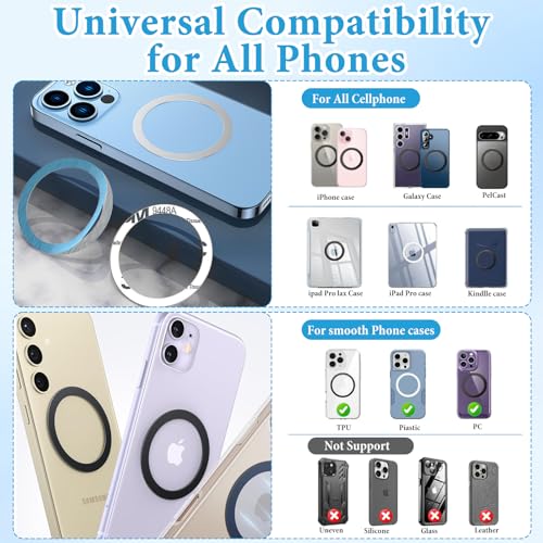 Image of 12Pcs Magnetic Ring for Wireless Charging | Universal Metal Adapter Ring for MagSafe | Ultra-Thin Magnetic Ring for Phone /Cases | Android & iPhone Support