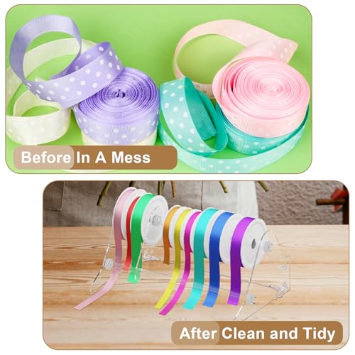 Image of Homakover Acrylic Ribbon Storage Organizer, Wall Mounted or Desk Top, 2-Layer Art Ribbon Dispenser, Holds Large Sizes, Ideal for Craft Room, Flower Shop Wrapping Paper