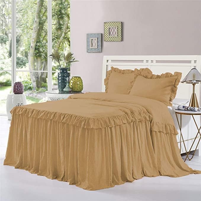 -Colcha de cama con doble volado, edredón, juego de sábanas y camino de cama con funda de cojín, 100% algodón egipcio 600-TC- Tamaño Queen olímpico