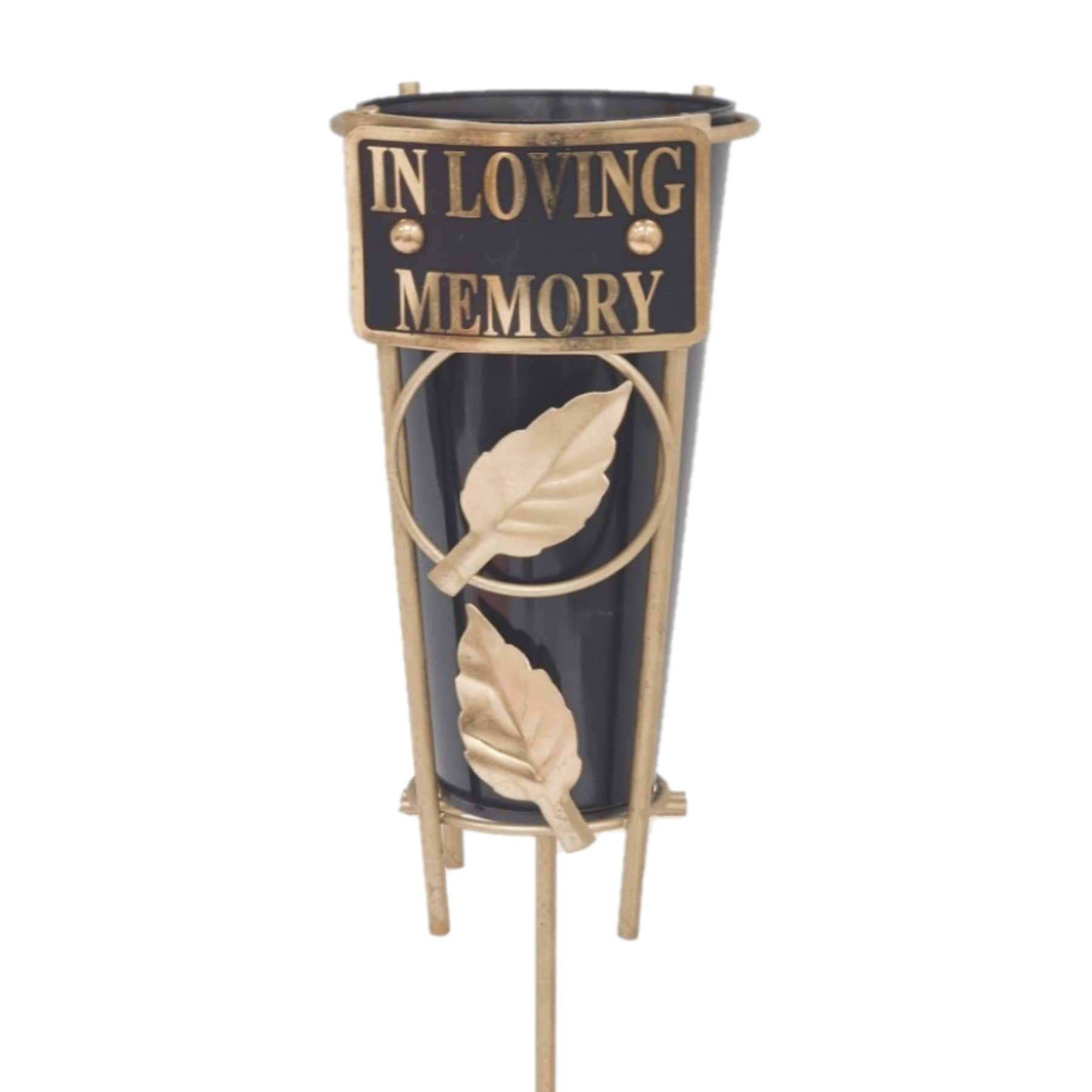 Widdle Gifts Gold,Black Black Graveside Memorial Flower Vase With Gold Stand - In Loving Memory 1867