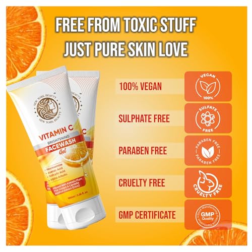 Image of Vitamin C Brightening Facewash Gel with Niacinamide, Salicylic Acid 0.5%, Alpha Arbutin, Azelaic Acid | Infused with kakadu Plum & Centella Asiatica Extract | All Skin Types | Face Wash For Women & Men |100 ml | Anti-Acne /Pimple,Oil Control & Skin Brightening | Glow Up Your Skin