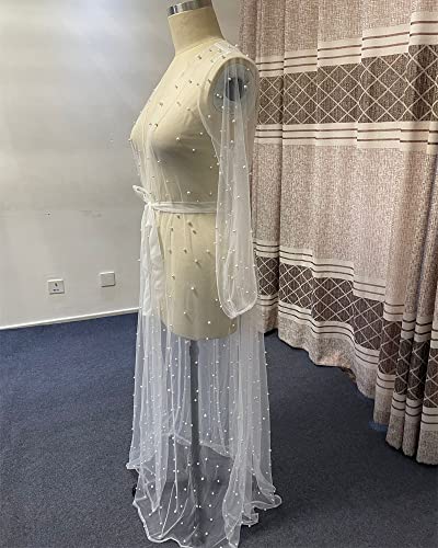 ruthyuexin Pearl Long Sleeve Wedding Jacket Tulle Party Shawl BOLERO Floor-Length Bridal Cape Sexy pearl robe4