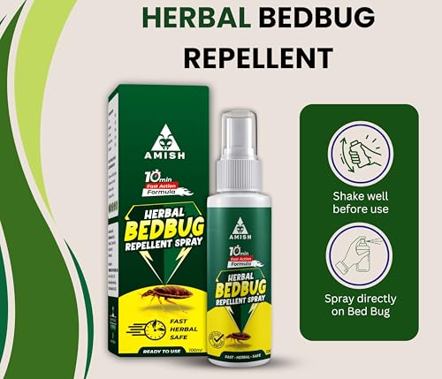 Image of Amish Herbal Bedbug Spray 100ml Pack of 5 | Powerful Bed Bugs Repel Spray for Bed, Mattress & Furniture | Organic Khatmal Repellent for Home | Odorless Herbal Pest Control