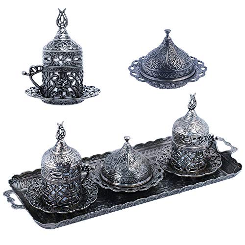 Alisveristime Lot de 2 tasses à café ottoman turc grec arabe avec soucoupe et couvercle (Acur) (Noir) Cover