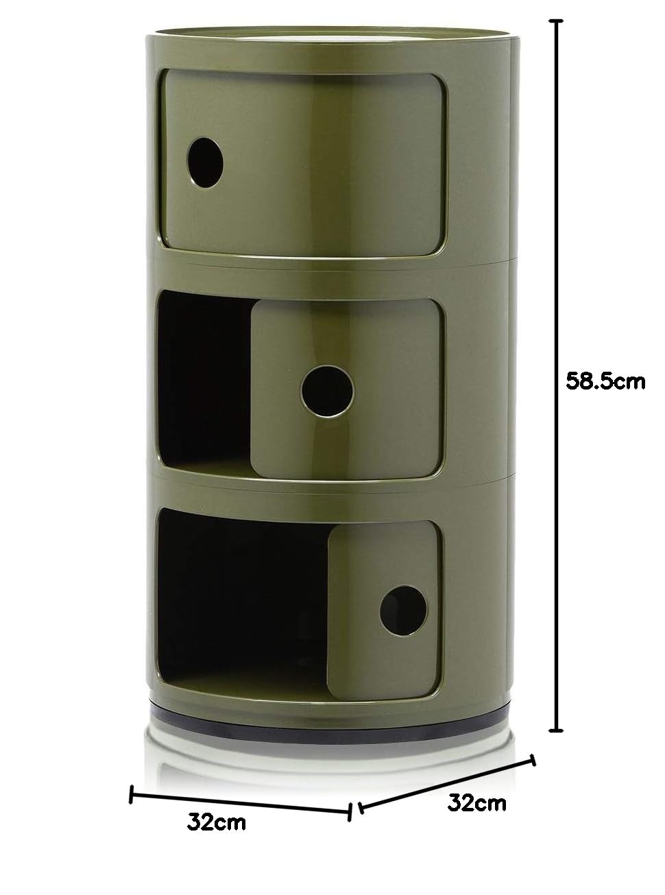 Kartell Componibili Contenitore 3 Elementi, ABS, Base Tonda, Verde, 32 x 32 x 59 cm