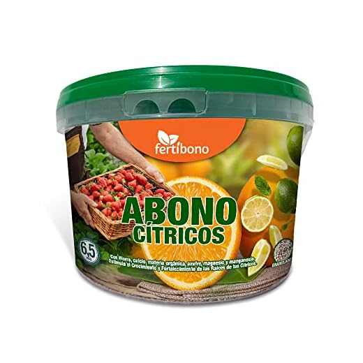 FERTIBONO Abono Citricos Premium para Limonero y Naranjos, 20-5-10 con Hierro, Calcio, Mat. Orgánica, Azufre, Magnesio y Manganeso - Evita Amarillo en Hojas, Fortalece Raíces y Mejora Frutos (6,5Kg)