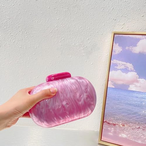Image of Acrylic Evening Clutch Bag for Women Shell Shape Shoulder Crossbody Bag Glitter Marble Purse Handbag