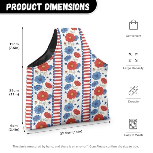 Image of KUIFORTI Patriotic Flower Yarn Bag Crochet Tote Bag Holiday Yarn Storage Organizer Travel Wrist Tote Portable for Crocheting Knitting Accessories Independence Day Gifts