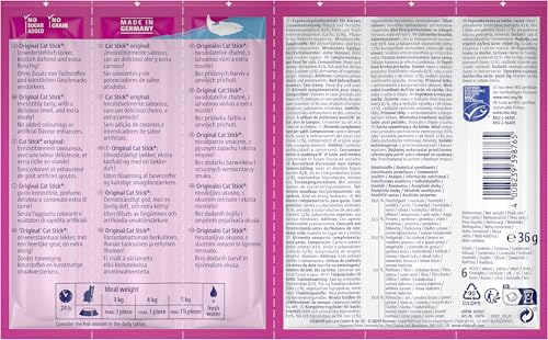 Vitakraft Cat Stick Classic, Katzen Leckerli, fleischiger Stick, mit Lachs, Vorratsgröße, ohne Zusatz von Zucker (10x 36g)