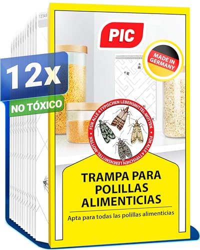 PIC Trampa Polillas Alimentos - 12x Trampas para Polillas de la Comida - Antipolillas Cocina Alimentos - Trampas Adhesivas Eficaces para Determinar la Infestación de Polillas de la Comida