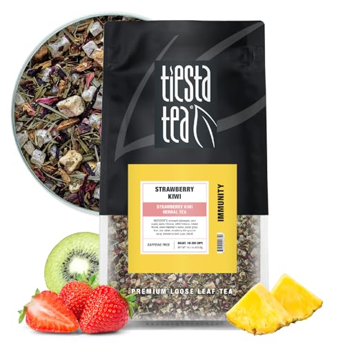 Image of Tiesta Tea - Strawberry Kiwi Herbal Tea, Loose Leaf, Strawberry Hibiscus Kiwi Fruit Tea, Premium Caffeine-Free Herbal Blend, Make Hot or Iced & Up to 200 Cups, 16 oz Resealable Bulk Pouch