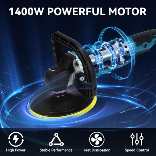 Buffer Polisher,Car Polisher Kit, 6 Inch/7 Inch 1300W 6 Variable Speed 600-3000 RPM, for Car Polishing, Buffing, Waxing by PLIS - Image 2