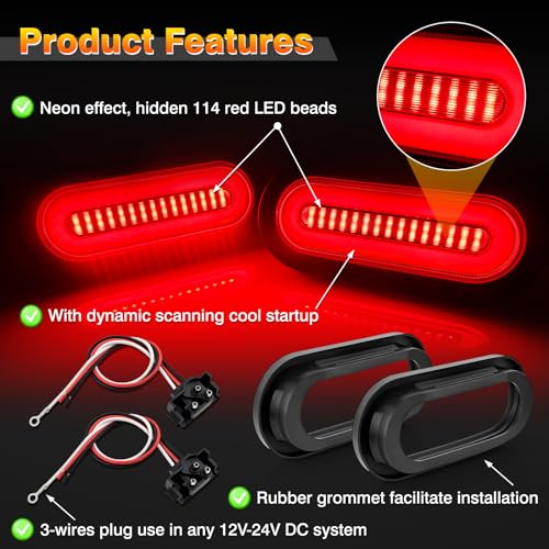Image of 6 Inch Oval LED Trailer Tail Lights, 2 Pcs Smoked Lens Red 114 LEDs Turn Signal Running Brake Tail Lights, DC12V-24V Universal Waterproof Oval Tail Lights for Trailer Truck RV Van