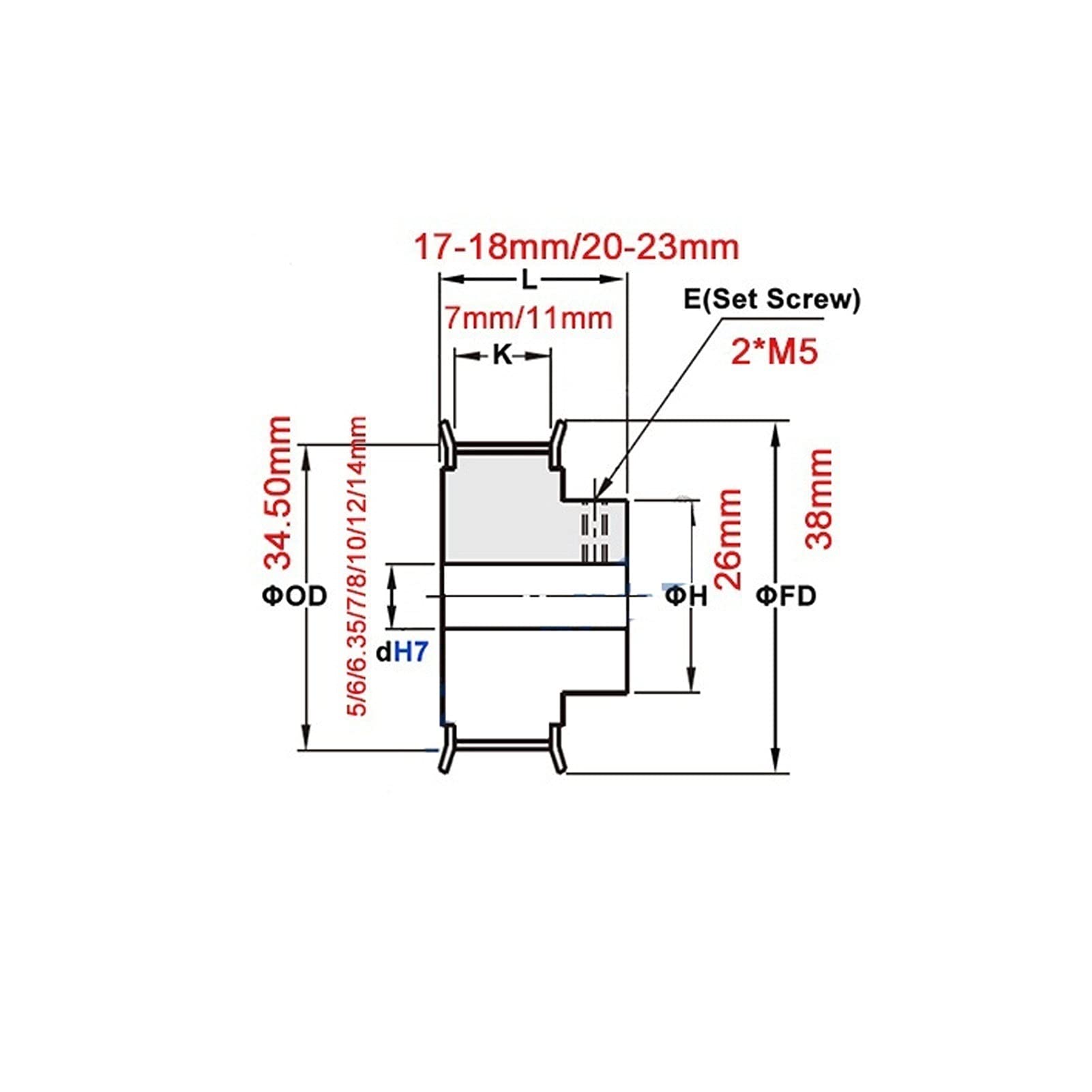 Timing Pulley 55 Teeth 2GT Timing Pulley, Bore 5/6/6.35/8/10/12/14mm, Fit W=6/9/10mm 2GT Synchronous Belt, 55T 55Teeth GT2 Pulley 3D Printer (NO.1406)(Belt Width 10mm,Bore 6.35mm)