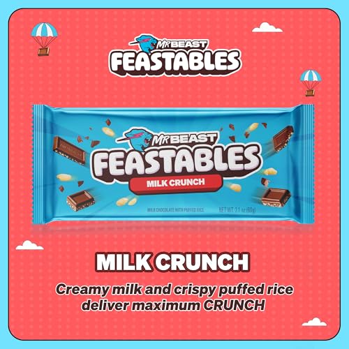 Feastables MrBeast Milk Chocolate Crunch Chocolate Bar, King Size Candy Bar for Adults & Kids, Candy Bars for Snacks, Gifts, & Dessert, Sweet & Creamy Quality Fairtrade Cocoa, 2.1 Oz Each, 10 Count