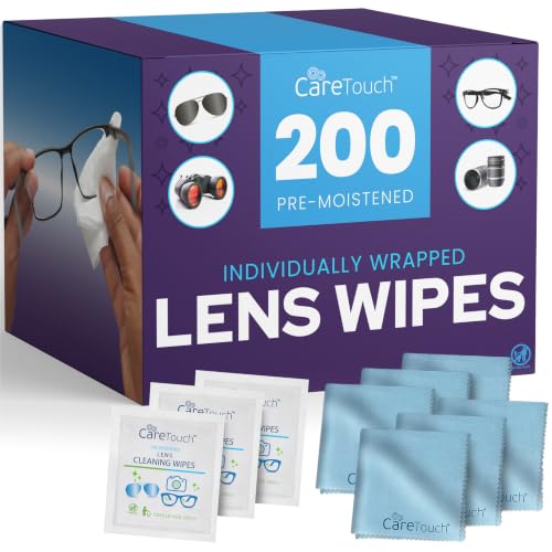 Image of Care Touch Lens Cleaning Wipes with Microfiber Cloths - 200 Lens Wipes for Eyeglasses & 6 Microfiber Cloths - Glasses, Camera Lenses, Screens, Eye Glasses Cleaner for Cleaning Eyeglasses