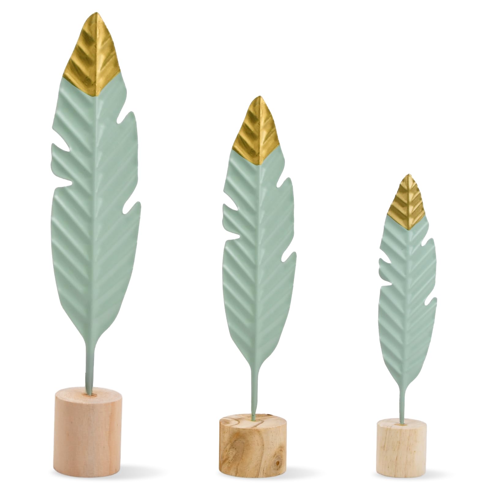 xianynow 3 Piezas de Esculturas Modernas de Madera y Metal con Plumas Decorativas - Artículos de Decoración para la Sala de Estar, Decoración de Figuras para el Hogar, Sala de Estar, Dormitorio