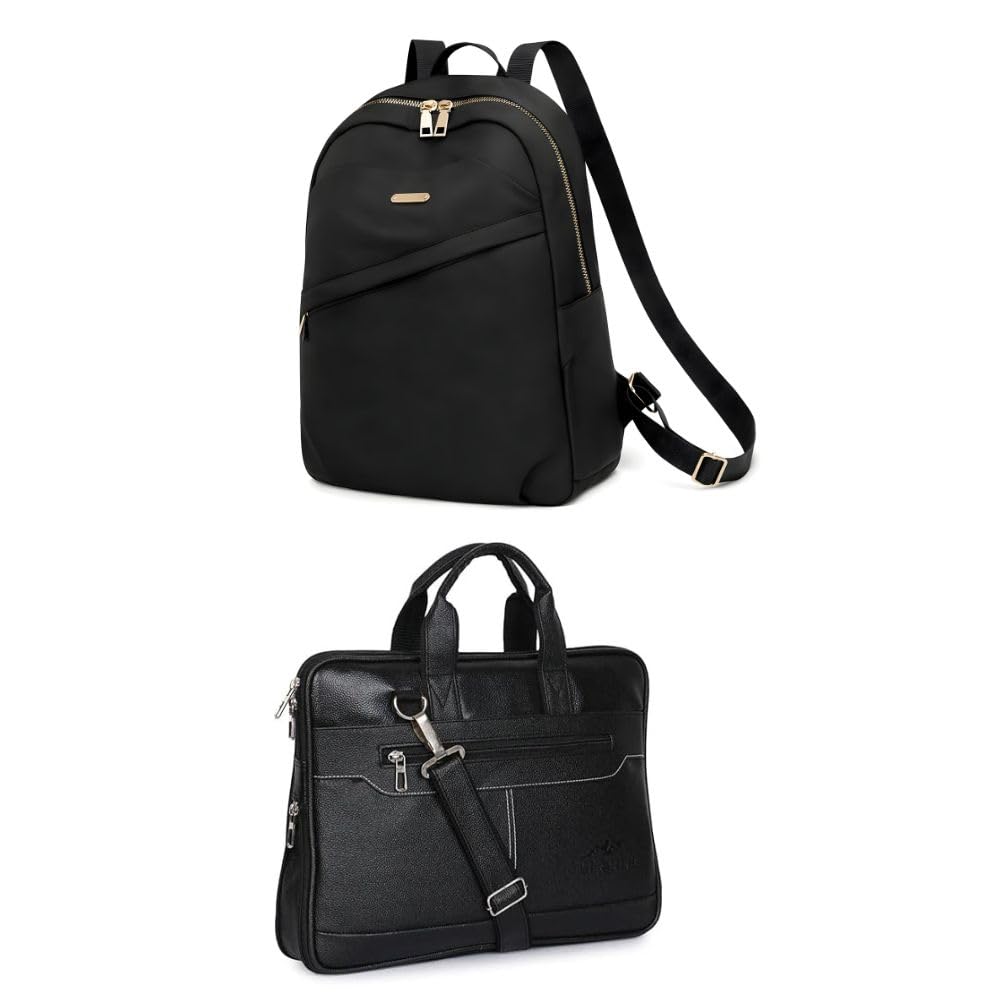 Women’s Black Day Backpack & Unisex 15.6 Inch Laptop Bag Combo – Waterproof Faux Leather Office Briefcase with Shoulder Strap | Stylish Multi-Compartment Travel, College & Work Bags-image-41