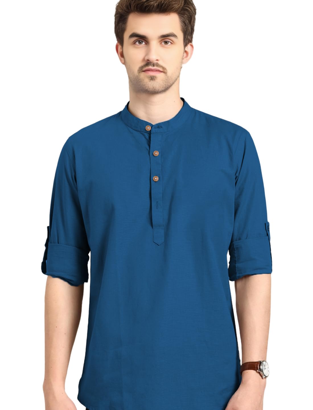 knowted Men Cotton Blend Slim Fit Full Sleeve Short Kurta | Super Soft Stylish Kurta for Any Occasions (KRTBTN11)-picture-31