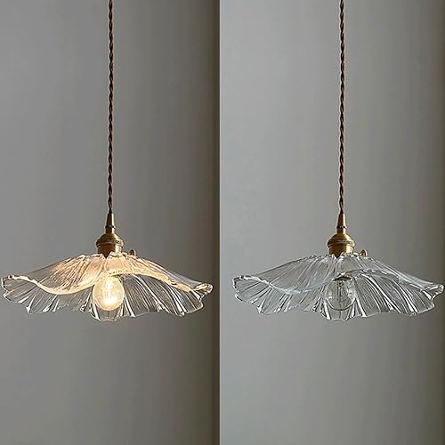 Miniatura 5 de Lámparas colgantes de 11.8 pulgadas, lámpara nórdica retro de latón con pantalla de vidrio transparente, lámpara de 59.1 pulgadas de altura