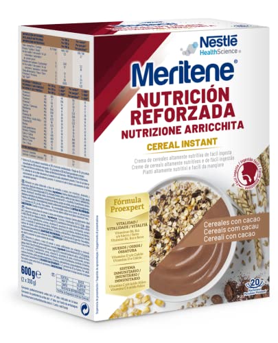 Meritene Cereales Instantáneos En Polvo – Papilla De Cereales Sabor Cacao – 2 Sobres De 300 G – Solución Altamente Nutritiva Para Adultos Con Dificultades Para Masticar O Deglutir