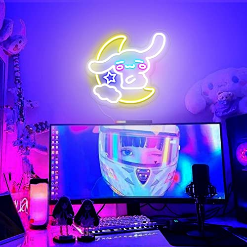 KiMineon Japanese Cinnamoroll Neon Sign, 3D Art Cinnamoroll Hug The Moon Led Neon Wall Light Cute Anime Room Decor for Bedroom Game Room Apartment, Anime Night Lamp Birthday Gift - 15