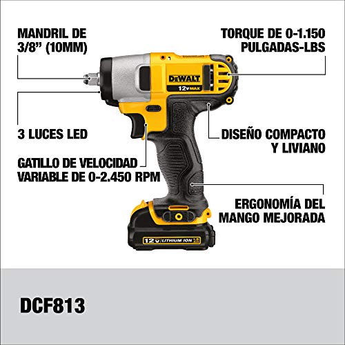DEWALT 12V MAX Impact Wrench, Cordless, 3/8-Inch (DCF813S2)