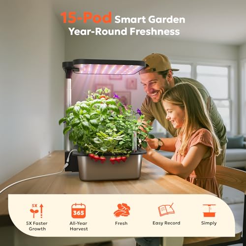 Image of owltron Smart Hydroponics Growing System Kit,15 Pods Indoor Herb Garden with 36W LED Grow Light & APP Control, Planting Height Up to 30 inch, Quiet Water Pump, Ideal Gift for All Ages